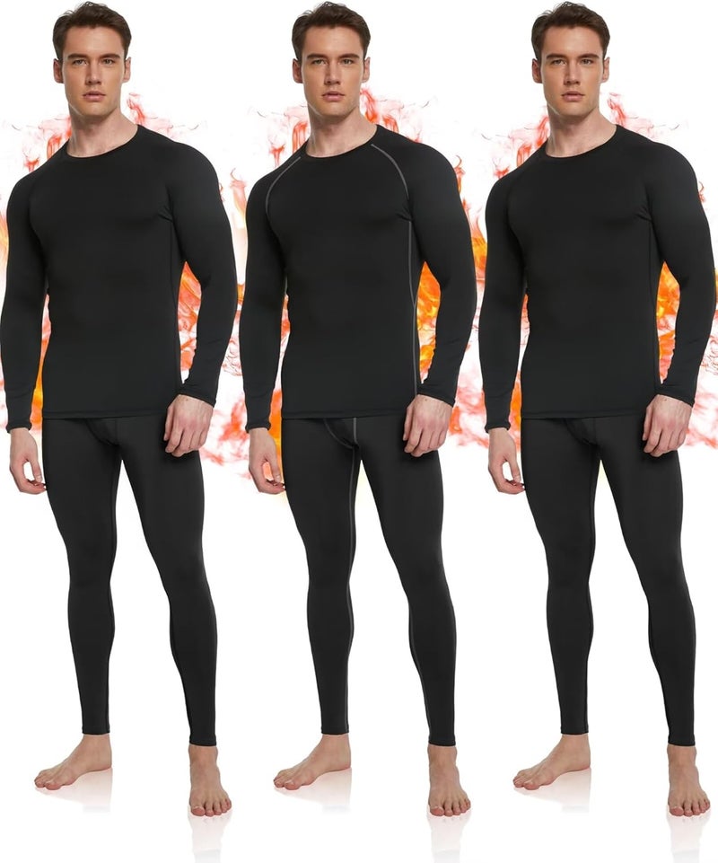 OYGSieg 3 or 2 Set Men's Thermal Underwear Long Johns with Fleece Lined, Thermals for Men Base Layer Cold Weather Top Bottom - Image 1
